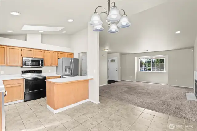 Kitchen and family room.
