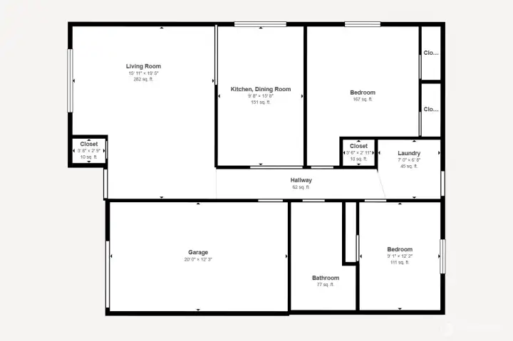Floorplan for Unit 249, Unit 253 is the same but mirrored.