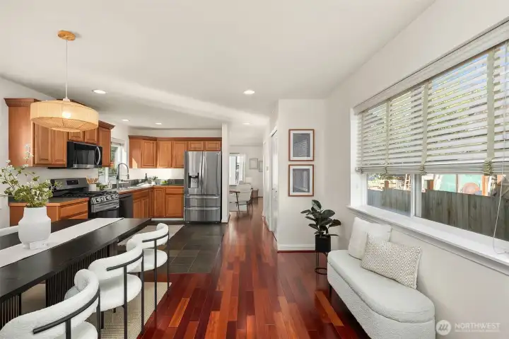 Kitchen is open to dining area for easy meals and entertaining.