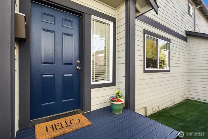 A welcoming entry deck.