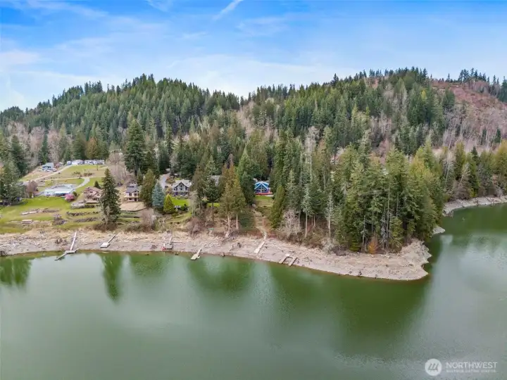 Elevated aerial of Alder Lake House homesite