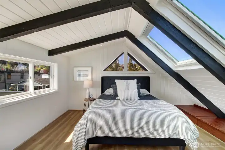 Storage space under the skylight.