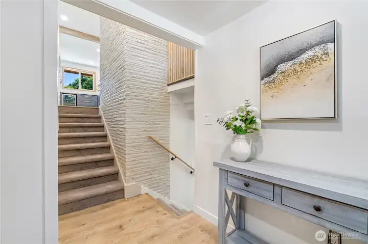 Split level entry hosts large coat closet