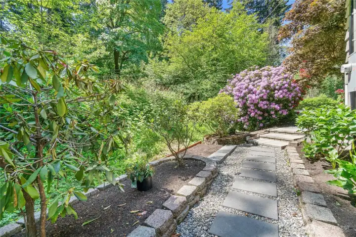 Landscaped path and gardens