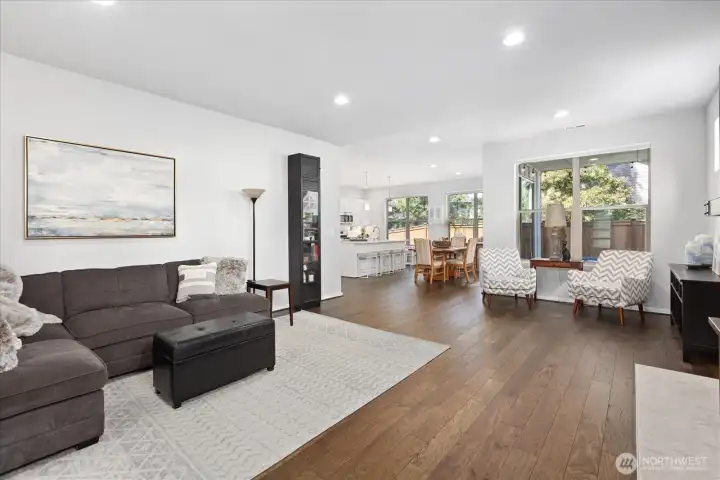 Great flow from living room to dining and open kitchen