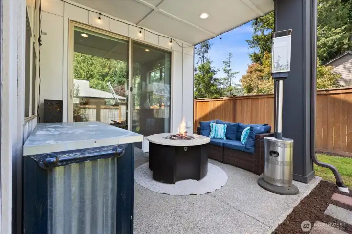 The covered patio has a gas stub for a BBQ