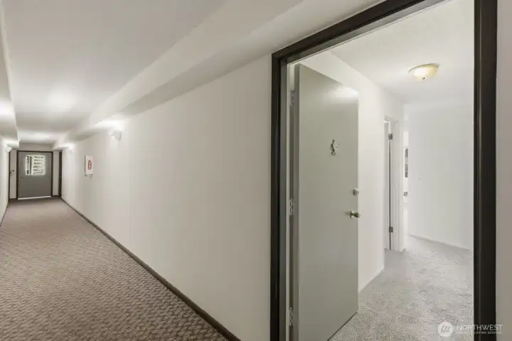 Looking down the hall after entering with your unit the first on the right. Looking down the hall after entering with your unit the first on the right.