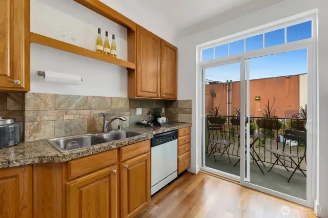 Kitchen opens to patio
