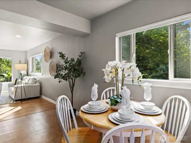 Kitchen with eating space that opens t main floor living room
