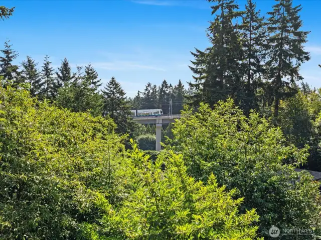 View of light rail from backyard main floor deck.