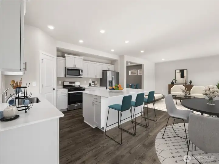 Large open concept living area. Photo is representational. Actual home is under construction. Colors, materials, and features may vary. See site agent for details.