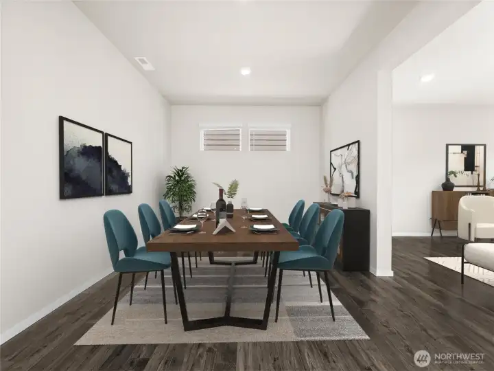 Formal dining space. Photo is representational. Actual home is under construction. Colors, materials, and features may vary. See site agent for details.