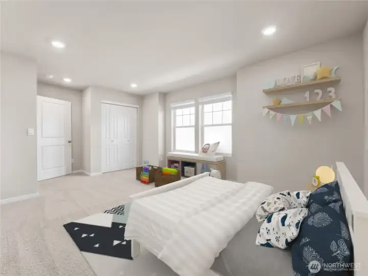Large bedroom for children or guests. Photo is representational. Actual home is under construction. Colors, materials, and features may vary. See site agent for details.