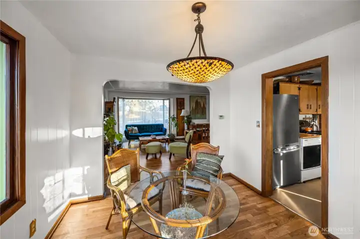 Living room, dining room, kitchen.