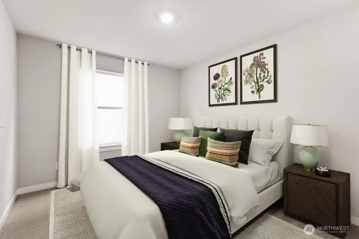 Secondary bedroom on 2nd level. Photo is representational. Actual home is under construction and materials, colors, and finishes will vary. See site agent for details.