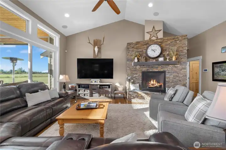 Great Room with Beautiful stone Fireplace