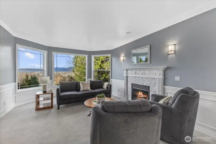 Living Room with views & Gas Fireplace