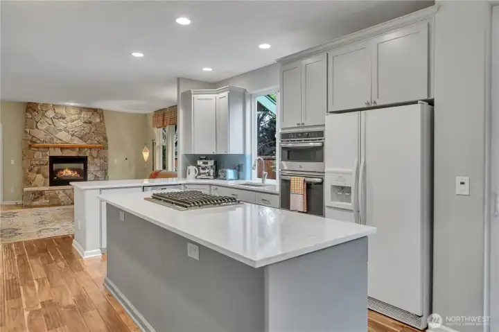Open island kitchen with updated countertops
