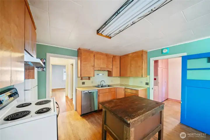Vintage cabinetry is part of the charm