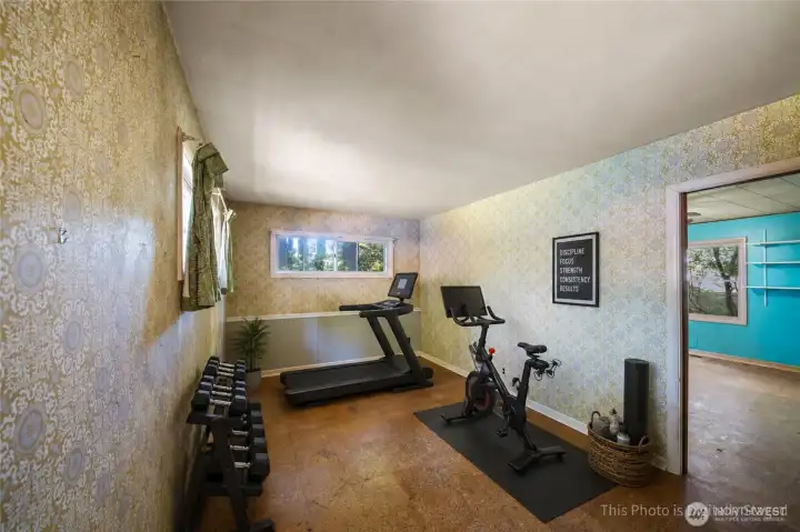 Bonus/flex room virtually staged here as a workout space