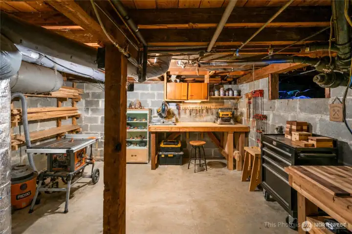 Basement space, virtually staged as a workshop