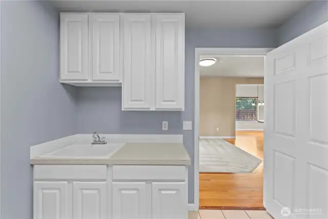 Laundry room with sink and storage
