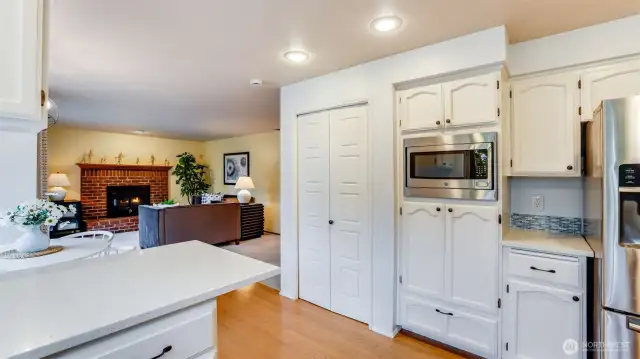 All appliances are Stainless steel, pantry and built-microwave.  Many of the interior doors have been changed to white panel doors.