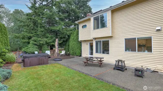 The backyard is partially fenced and can be fully fenced.  Plenty of area to play, run and enjoy your own private backyard.