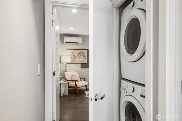Stack washer and dryer.