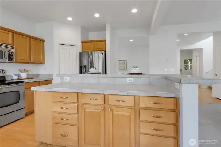 Looking through the kitchen into the Dining Room & Entry Way.