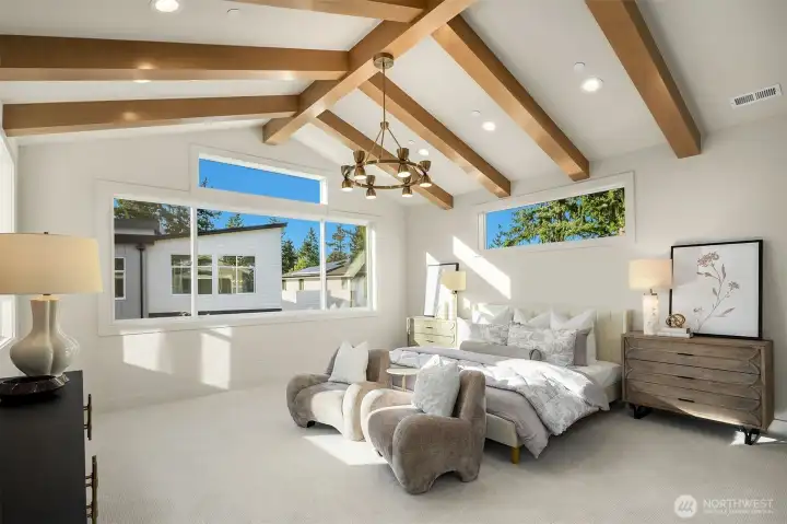 Designer primary suite with five-piece bath & heated floors