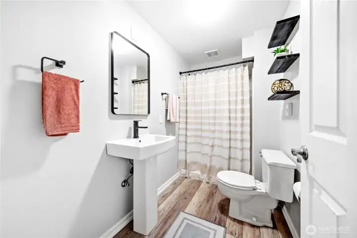 Newly updated lower level 3/4 bathroom.