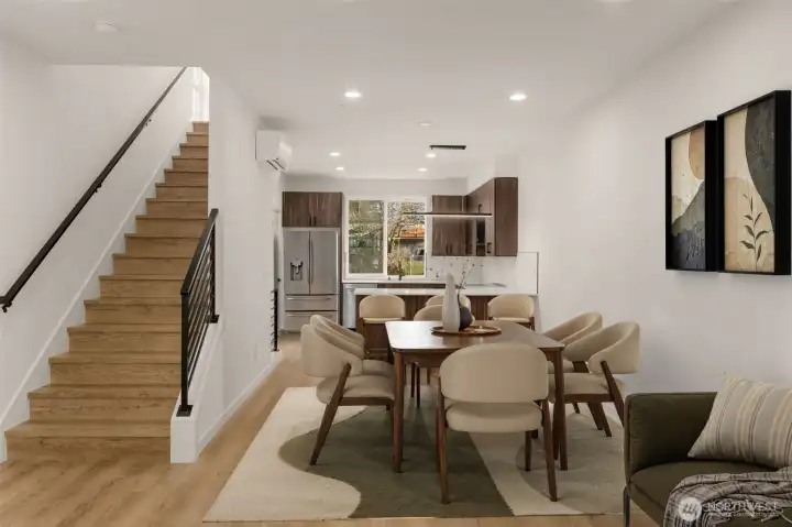 Versatile floor plan designed for seamless transitions between lounging and dining (virtually staged)