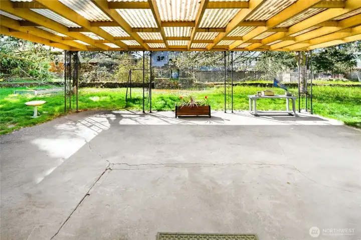 Large enough for tables, chairs and even a ping-pong table if you wish.