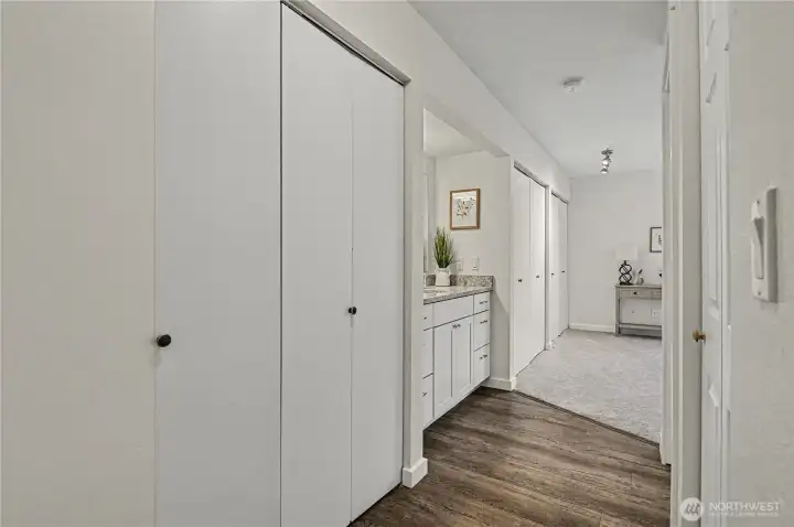 Primary offers three spacious closets.