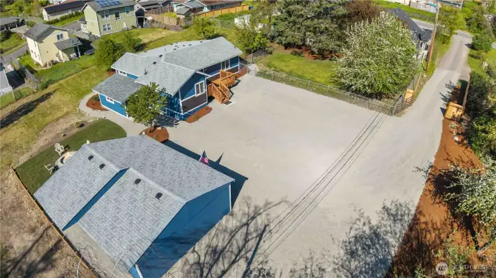 View of Entire Half Acre Lot w/4-Bedroom Home and 3-Car Garage/Shop.