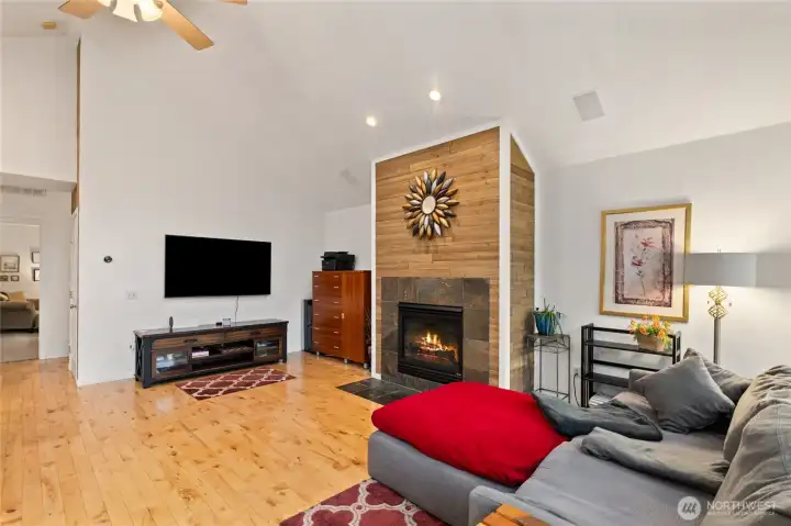 Comfortable gathering spaces with warm wood finishes.