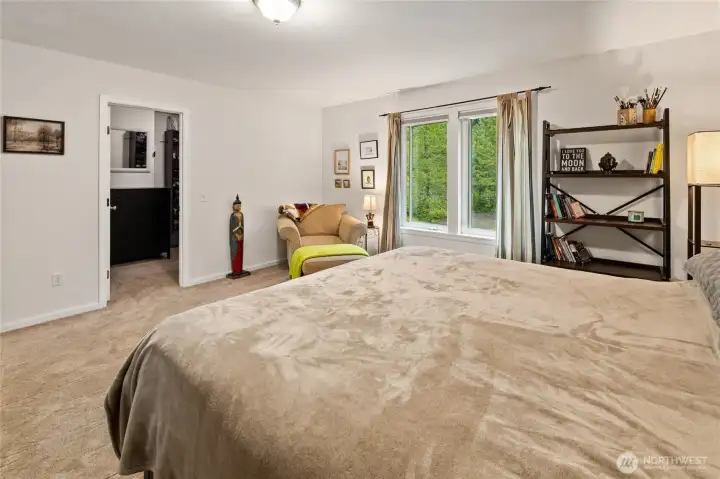 Light and bright bedroom with peaceful surroundings.