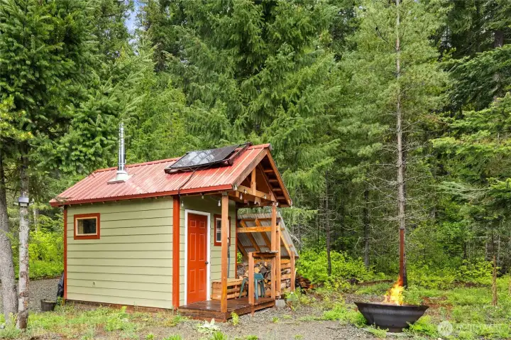 Russian Banya-style outdoor sauna surround by nature.