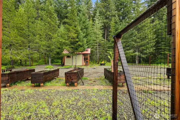 Fenced garden area with raised beds and room to grow!