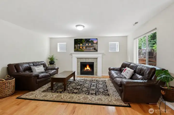 The family has a cozy gas fireplace.