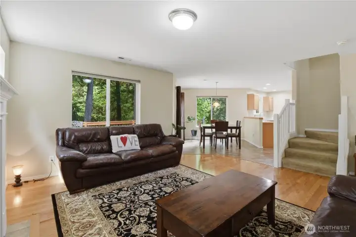 The family room opens to the dining room and the kitchen.  Notice the lovely territorial view.