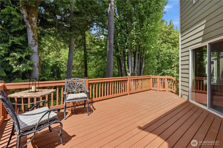 Large composite deck overlooking the greenbelt.  The sounds of the creek is so peaceful.