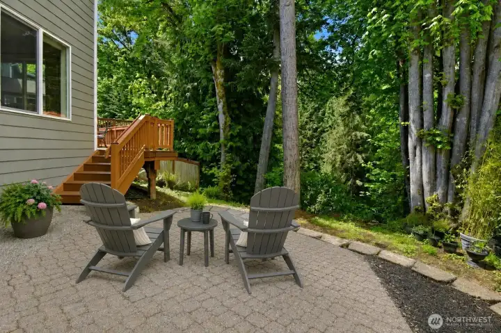 Patio area overlooking the greenbelt.  Perfect spot for a firepit.