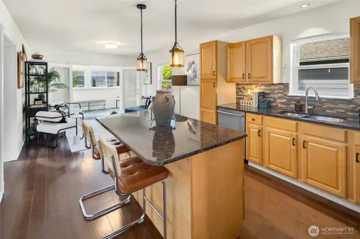 Kitchen area with eating space flows nicely into the living room! Kitchen area with eating space flows nicely into the living room!