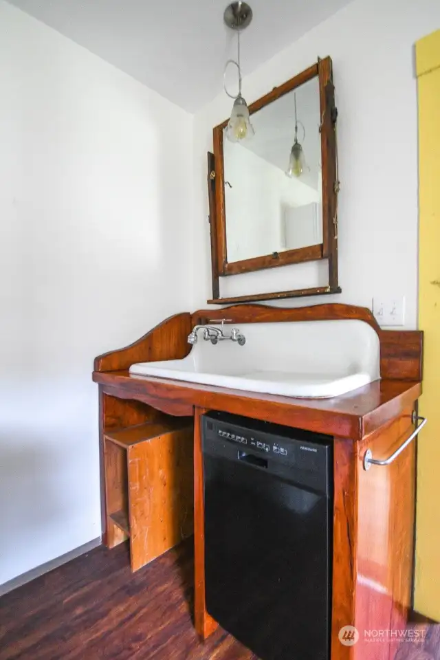 Kitchen sink area with dishwasher.