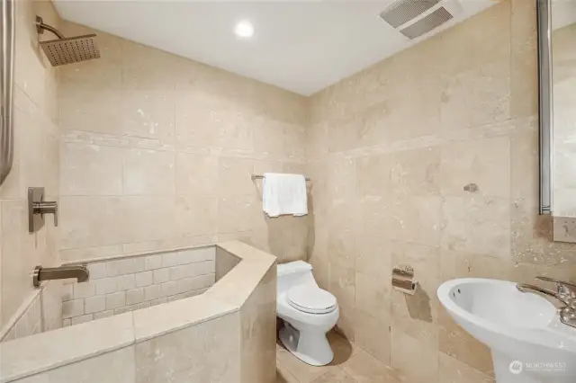 Lower level bathroom with Japanese soaking tub.