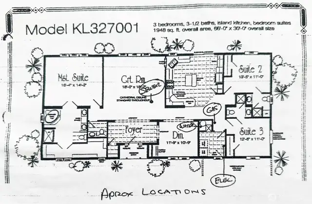 3 bed and 3.5 ba So spacious! Just under 2,000 sq ft.