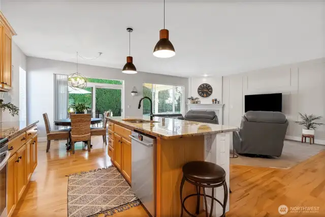 great flow between kitchen and living room