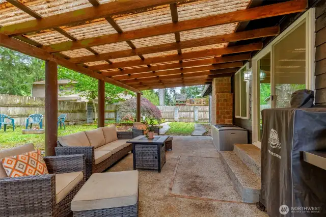 Expand your indoor living outside onto this covered patio.